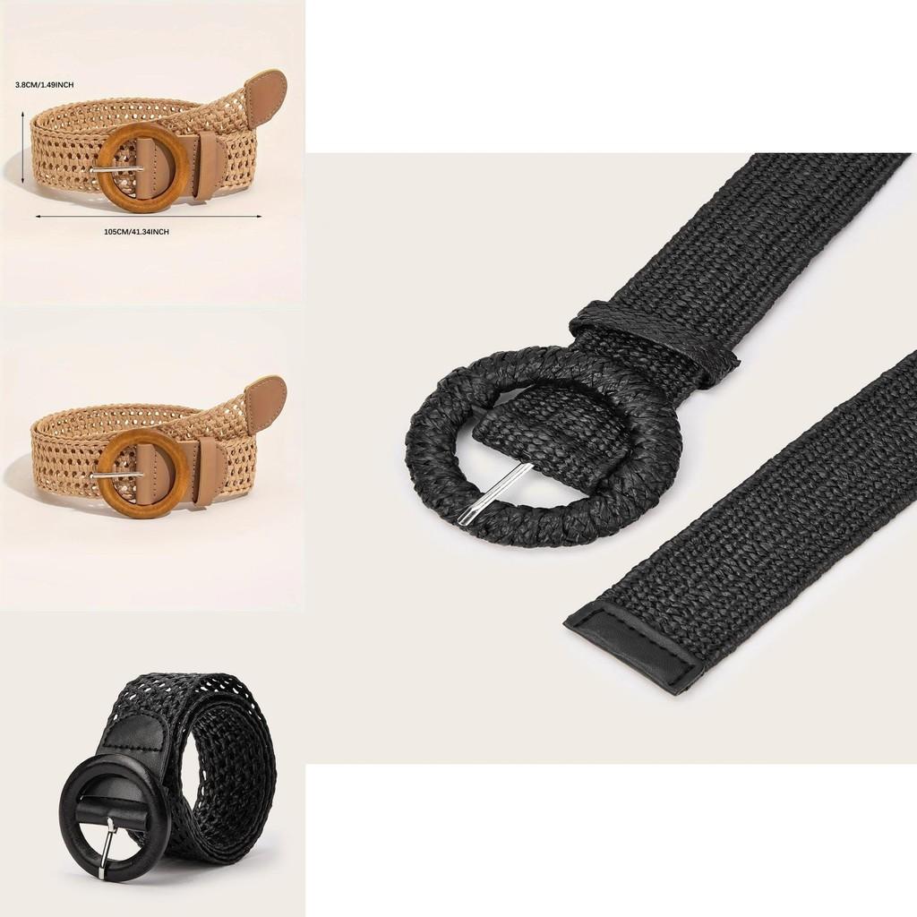 Bohemian Woven Cotton Linen Belt With Round Buckle For Women Summer Dress Accessories