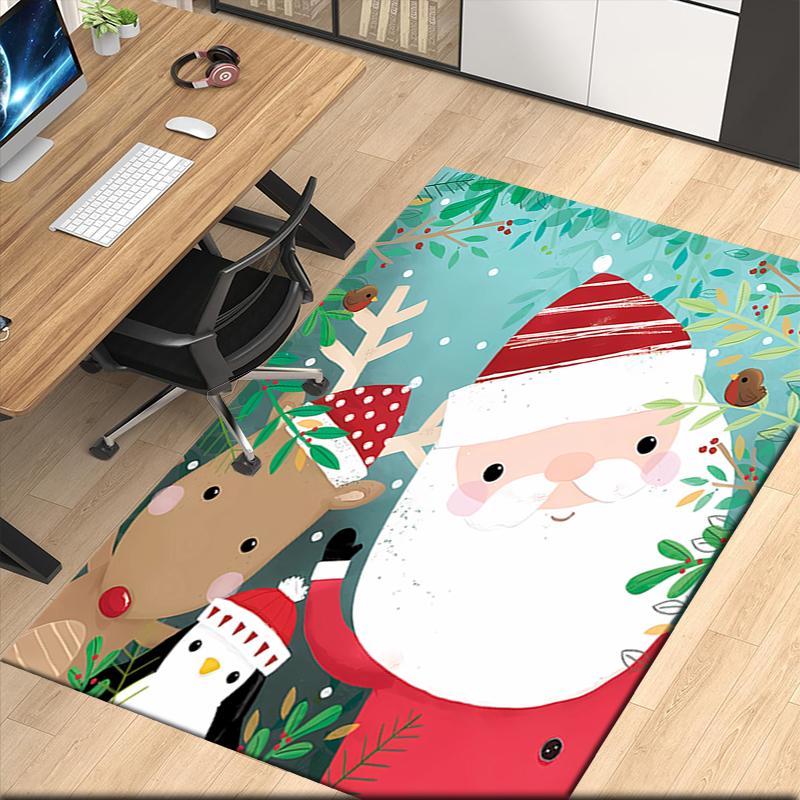 Christmas Santa Claus Printed Carpet, for Office Chair Living Room Bedroom Kitchen Room Decor Gifts.
