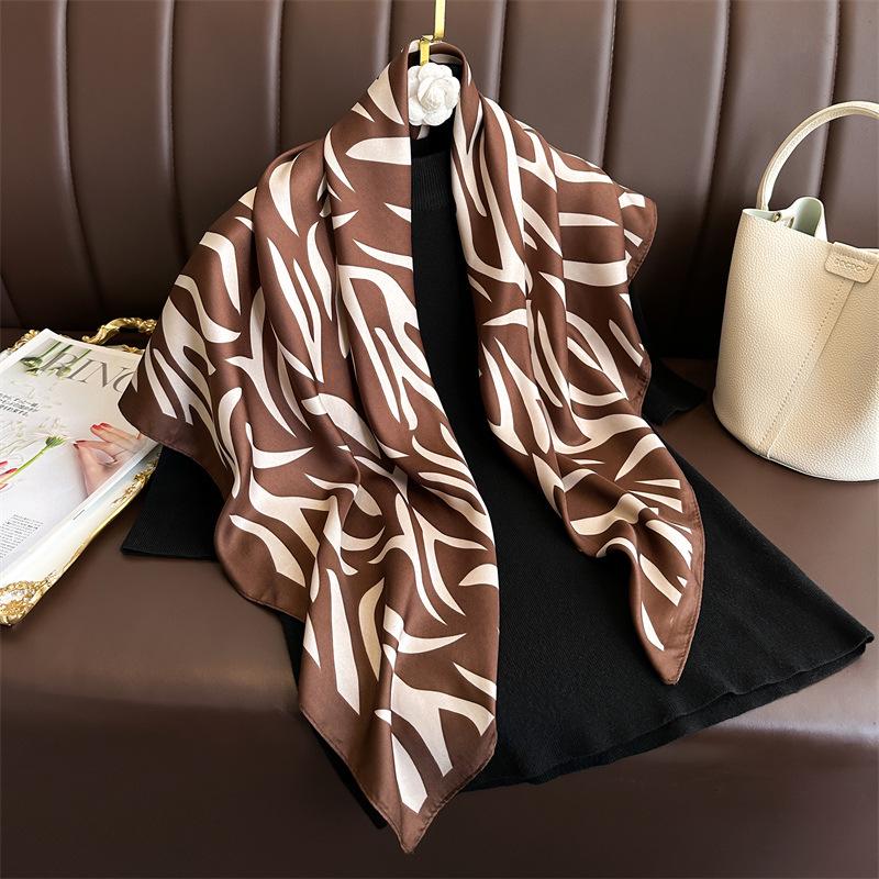Women's Retro Twill Silk Scarf - 90cm Versatile Shawl for Travel & Sun Protection