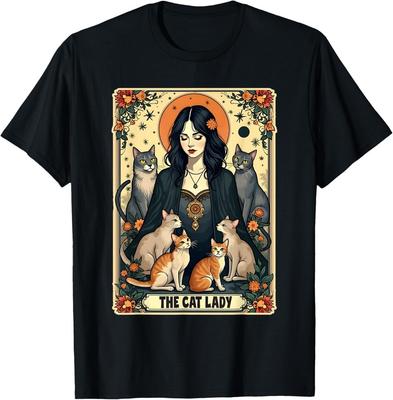 Die Katzenlady Tarotkarte Shirt Damen Hexenhaftes Gothik Katzenmama T-Shirt