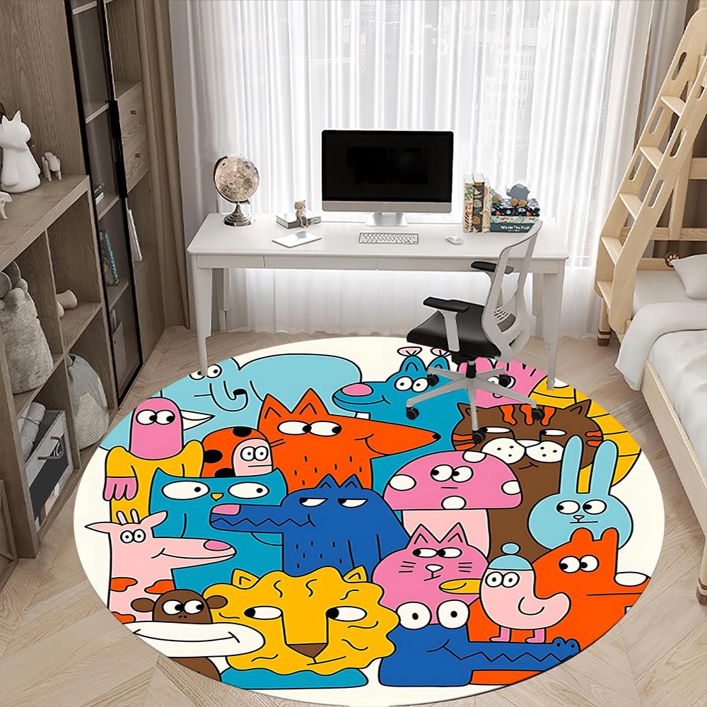 1pc Animal Zoo Office Round Area Rug, Indoor Mat Suitable ForOffice, Under Office Chairs Bedroom Living Room Home Decor, Room Decot206