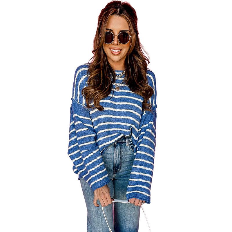2025 Winter Striped Color Block Plus Size Women s Casual Knit Sweater Pullover XXL