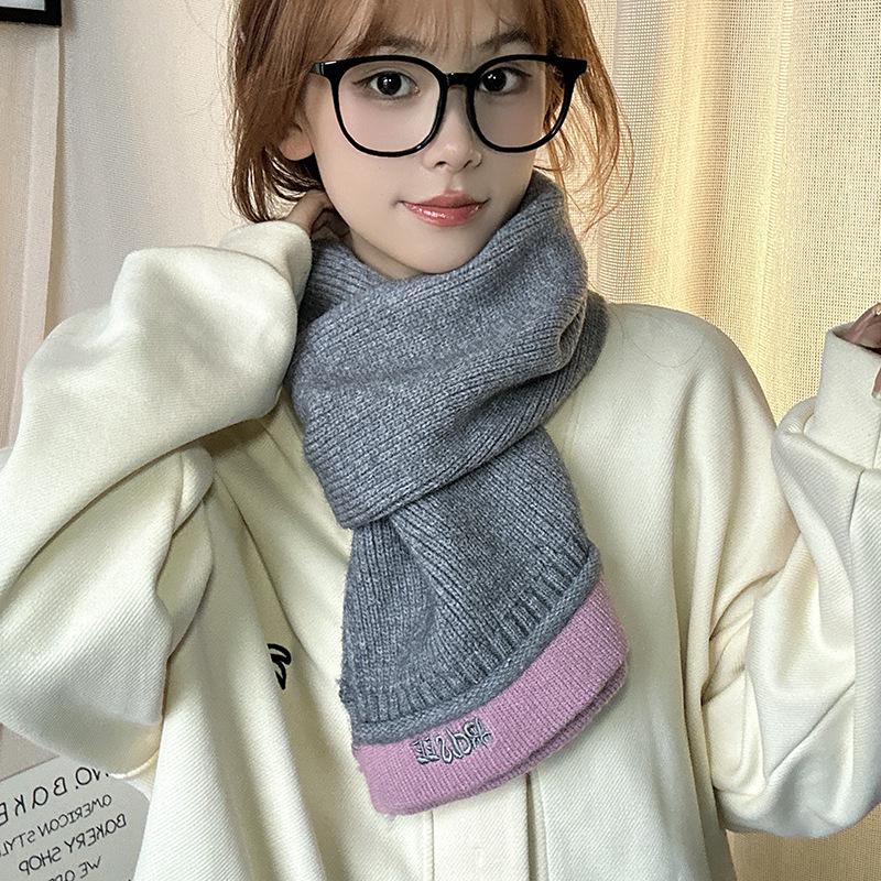 Luochi Knit Wool Scarf: Embroidered, Patchwork Edge, Warm for Autumn/Winter