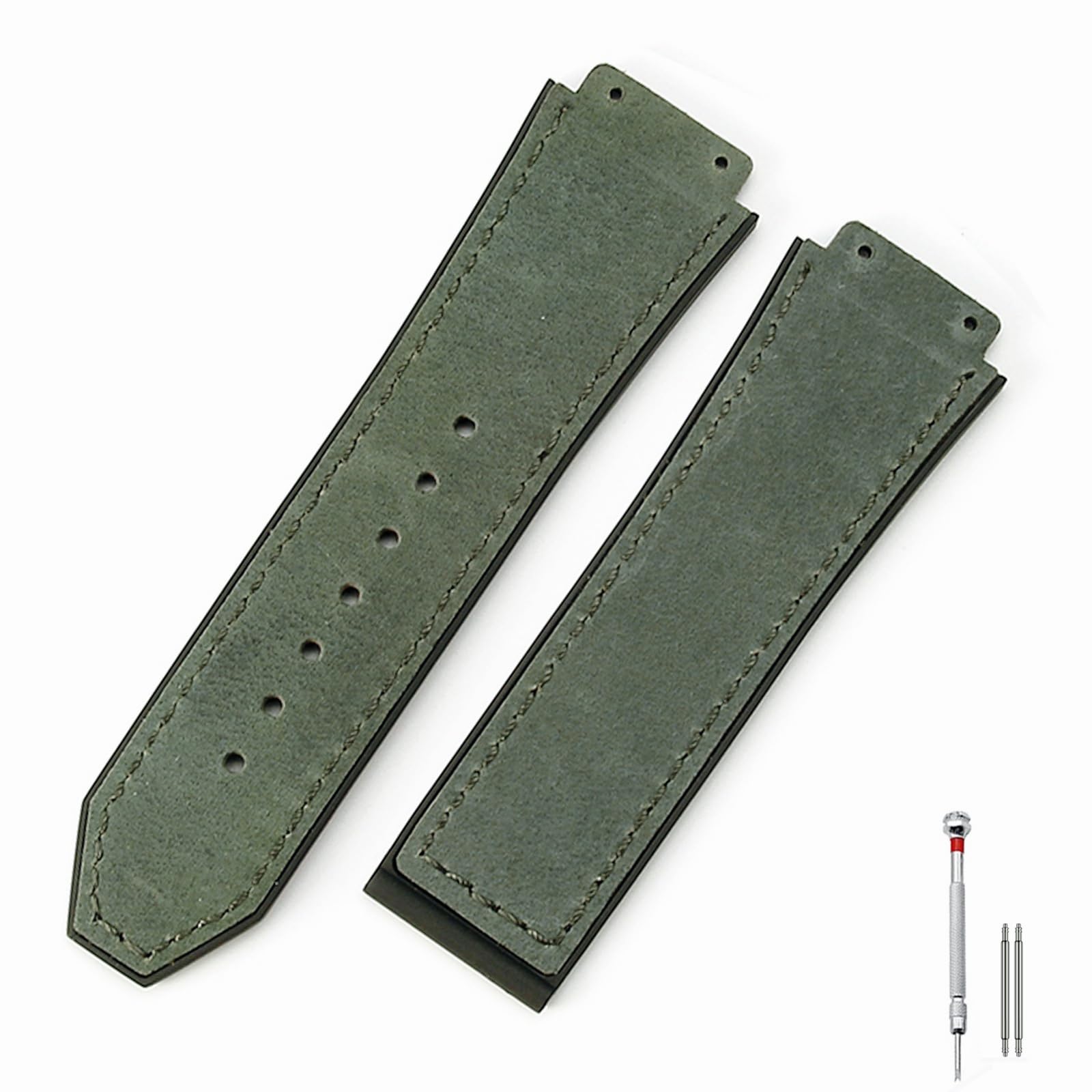 

[HEZKUGU] Rubber sole and matte genuine cowhide leather watch band compatible with Hublot watches, 25 x 19 mm, unisex (Green)
