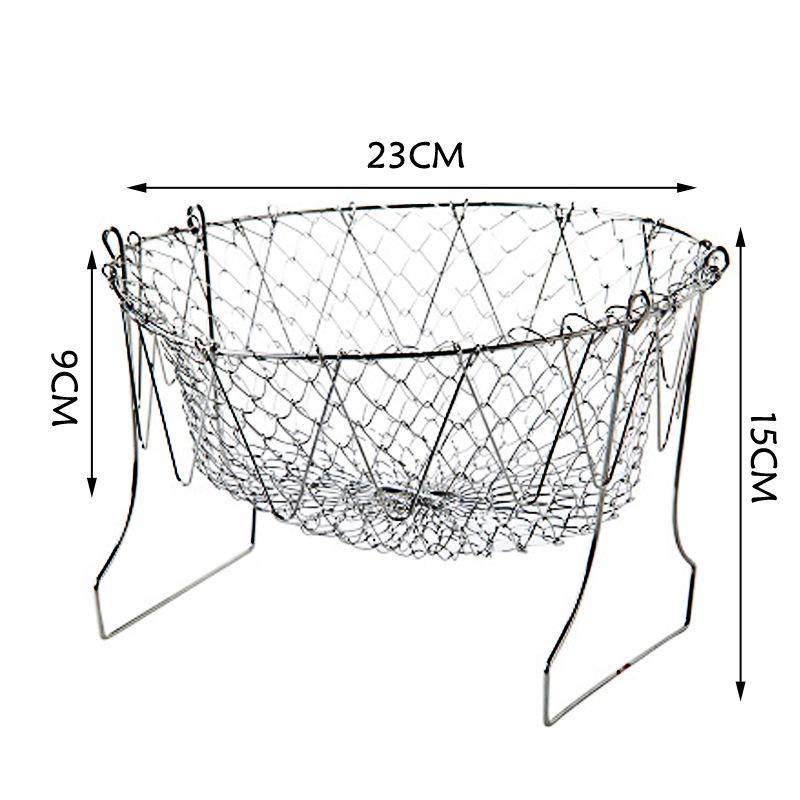 304 Stainless Steel Fried Basket Household French Fries Fried Chicken Wings Retractable Folding Round Filter Leaky Drain Basket Fried Basket