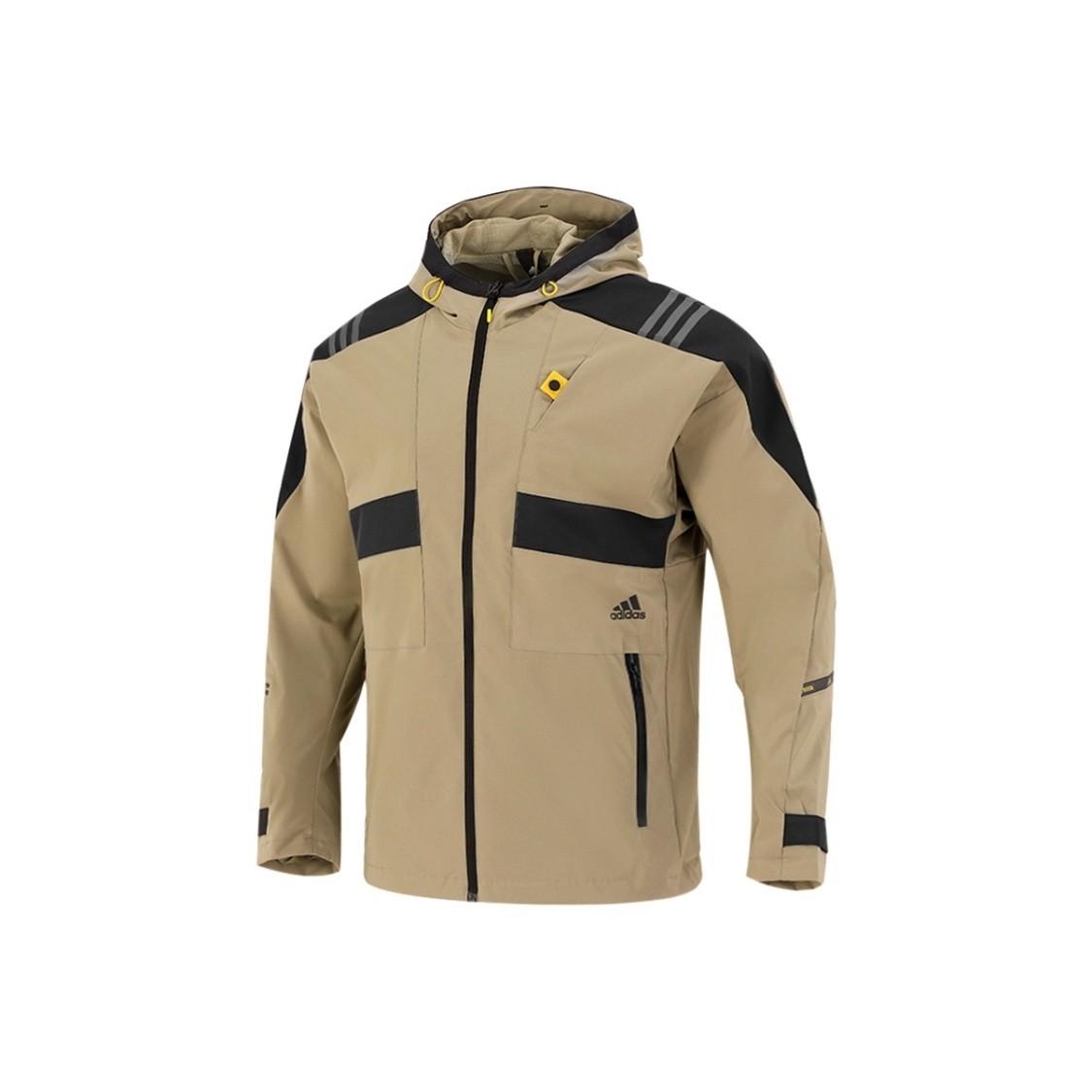 adidas men s casual sports hooded training knit striped jacket, khaki L