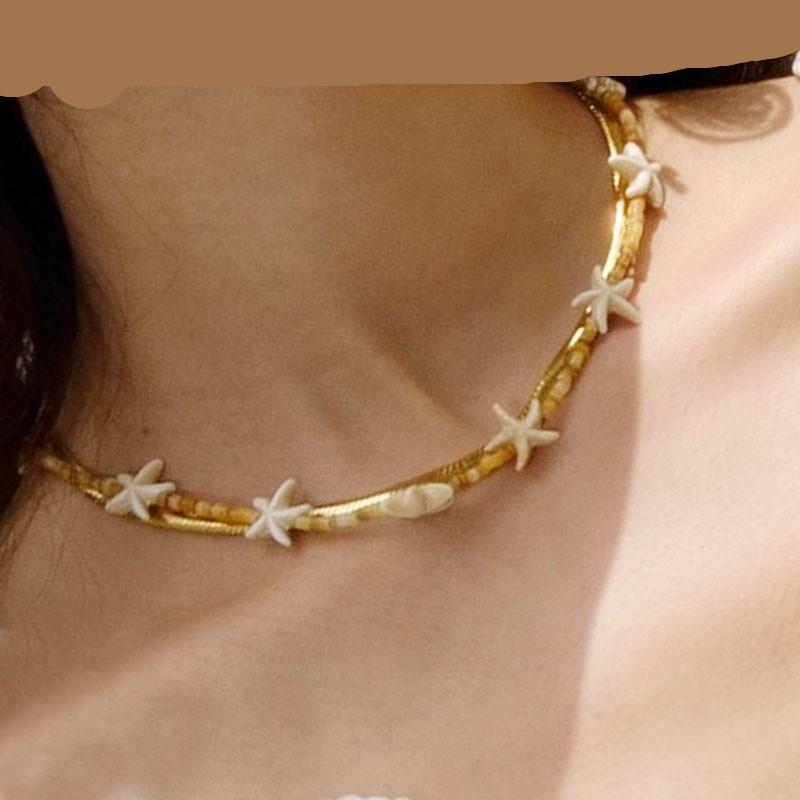 

Ожерелье с танцующей морской звездой, желтая пластина, камень Beisong, латунное покрытие, индивидуальное летнее ожерелье, цепочка-воротник, мужские и женские индивидуальные украшения
