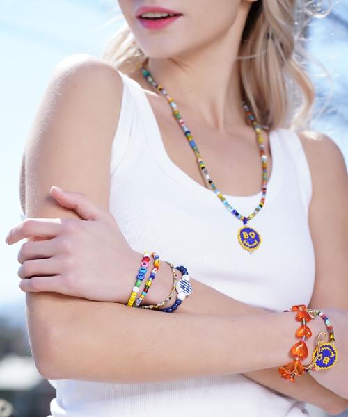 Bonbeau Print Beads Mix Layered Bracelet Layered Fashion Bead Bracelet