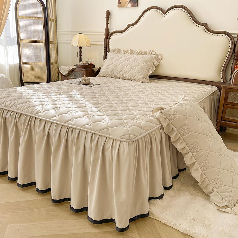 Solid Color Bed Skirt Simple Style Bed Linen with Elastic Band Home Bed Cover Soft Bedspread faldones de cama (No Pillowcase)