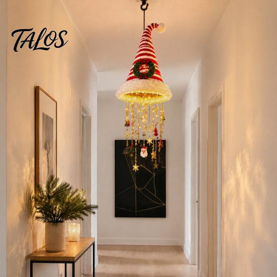 Stoff Weihnachtsdekoration Weihnachtsmütze Hängelaterne, Leuchtende Nikolausmütze Dekoratives Licht mit LED-Lichterkette Innen Außen Weihnachten Und Anhänger,