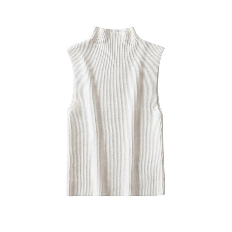 Women Fashion Solid Cropped Knitted Pullover Vest Vintage High Neck Sleeveless Female Chic Lady Tank Tops