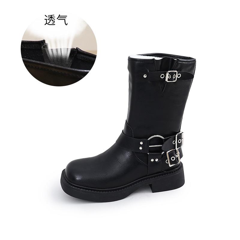 New cowboy boots women's autumn and winter mid-tube Martin boots women's square head thick heel boots women's casual retro women's boots trend