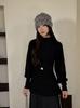 Plus Size Elegant Black Lantern Sleeve Knit Top with Slimming Waist