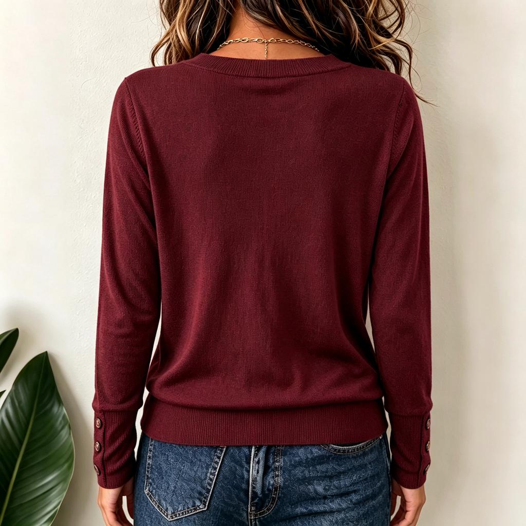 Women's Comfortable Stylish Casual V-Neck Long Sleeve T-Shirt Loose Fit Button Cuff Top