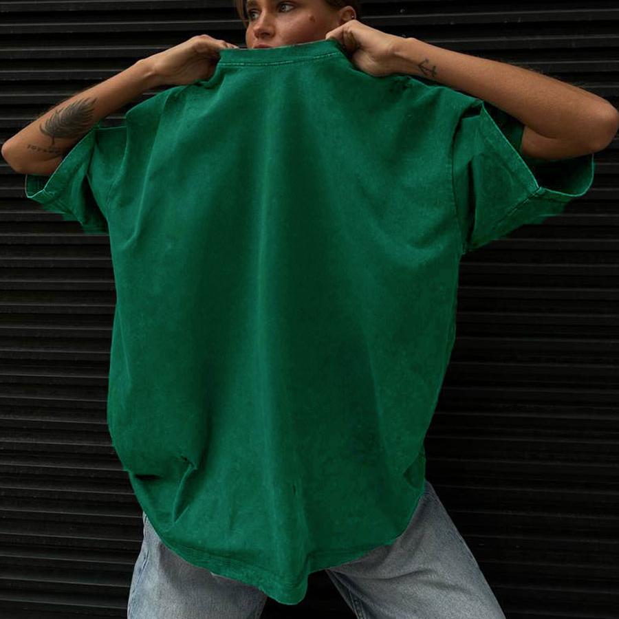 Women Men 100% Cotton Retro T-shirt Men Women Vintage Short-sleeve Wax Printing T Shirts Solid Color Hip Hop Loose Tees