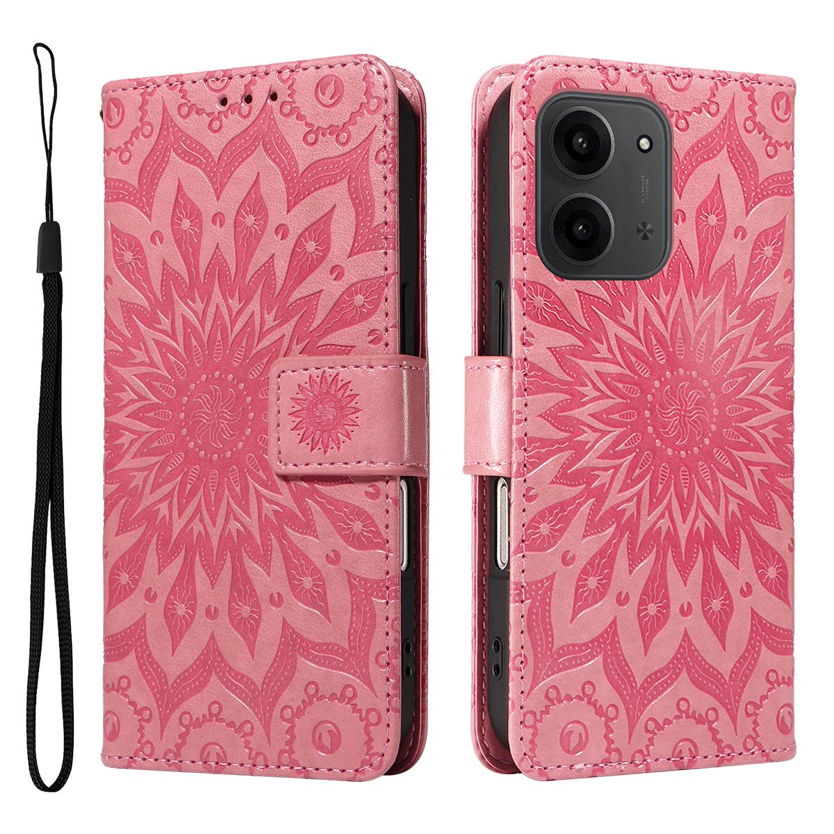 

Для Xiaomi Redmi 15C 4G (173мм) Кожаный чехол-кошелек с тиснением подсолнуха, чехол для телефона Pink