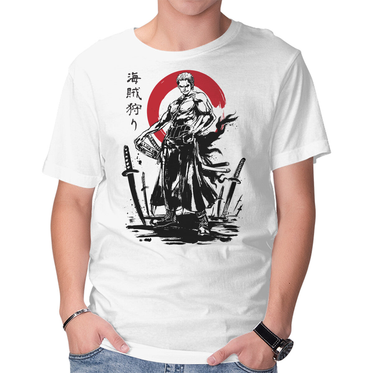 Unisex Crew Neck T-Shirt Pirate Hunter Swordsman Sumi-e Graphic Short Sleeve Casual Tee M