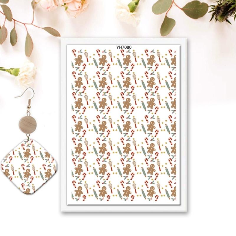 4PCS Christmas Clay Transfer Paper 95x138mm Water Soluble Paper Clay Transfer Sheets for Clay Earring Jewelry Making