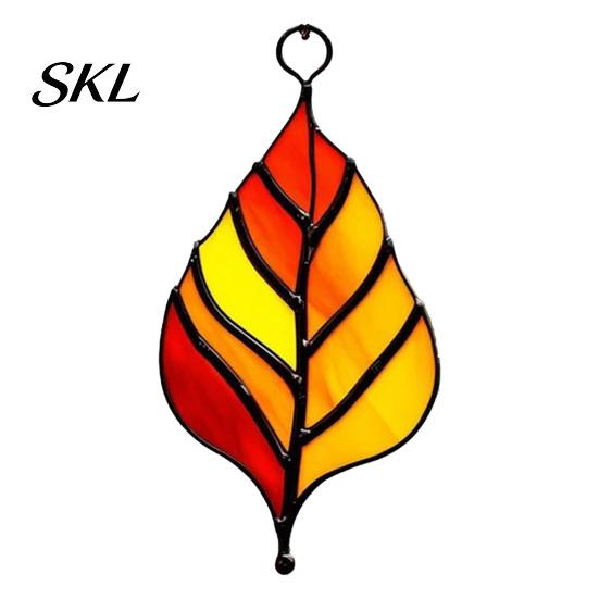 Stained Glass Leaf Art Acrylic Hanging Pendant, Waterproof Sunproof Window Hanging, Decorative Pendant Ornament with Colorful Light Effects for Garden