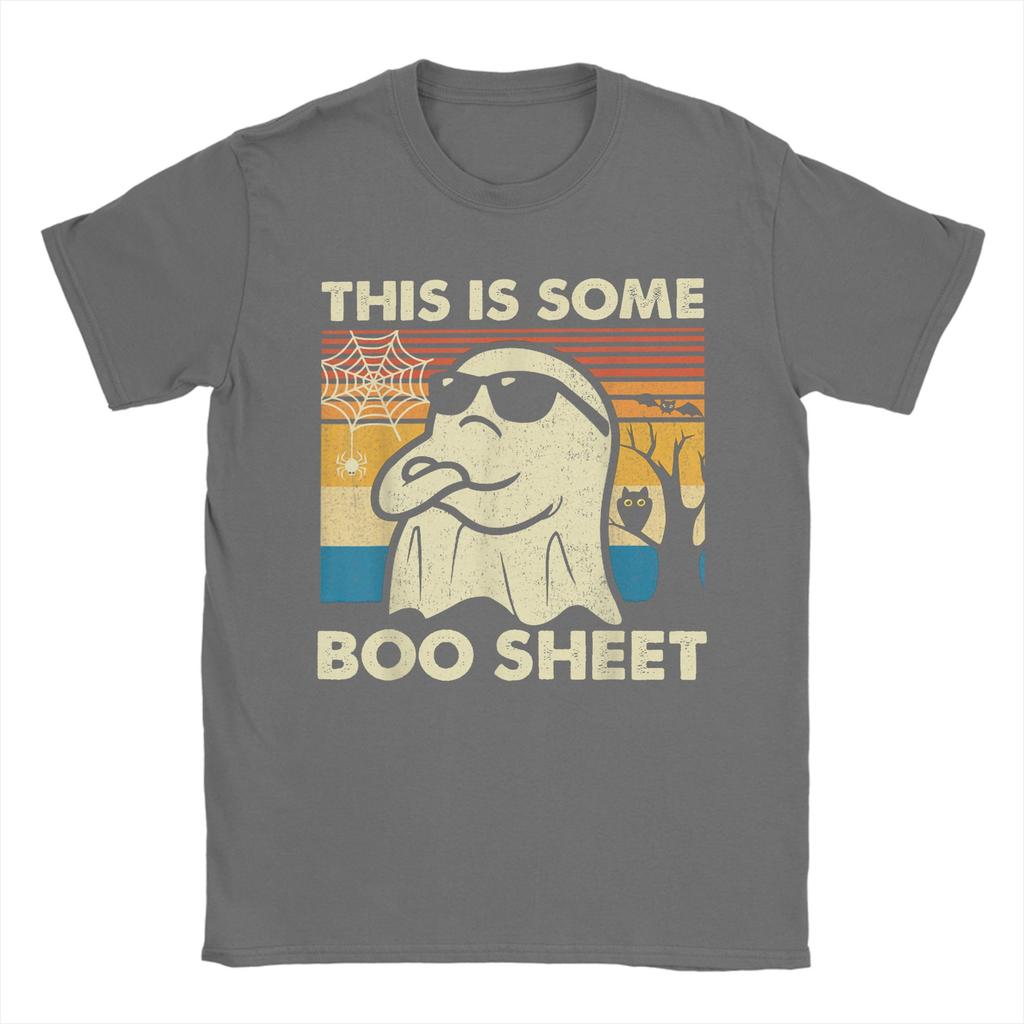 Vintage This is Some Boo Sheet Ghost Retro Funny Halloween T-Shirts Men Round Neck Cotton T Shirts  Short Sleeve Tees Clothing