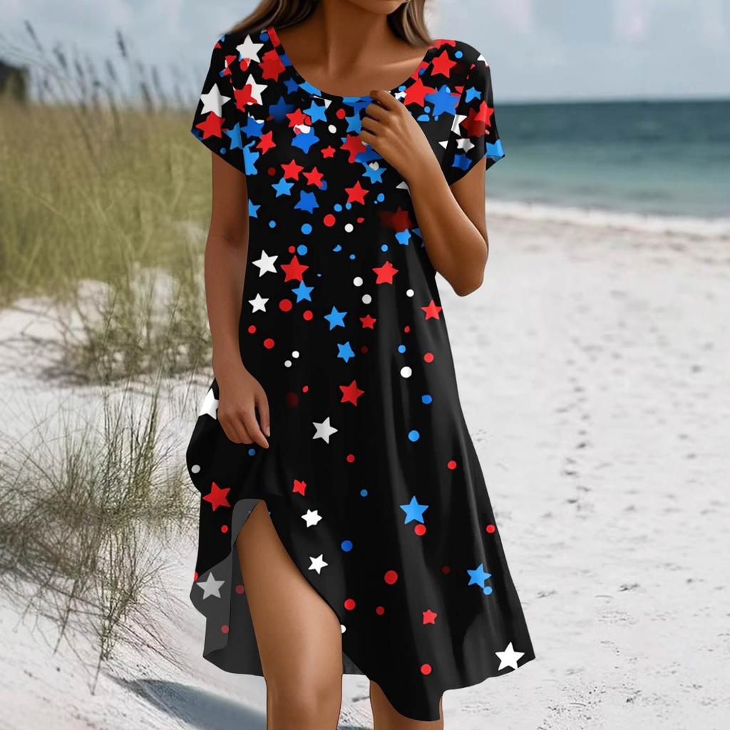 Boho šaty s krátkým rukávem pro ženy Ležérní volný střih letní letní šaty s květinovým potiskem šaty s kapsami