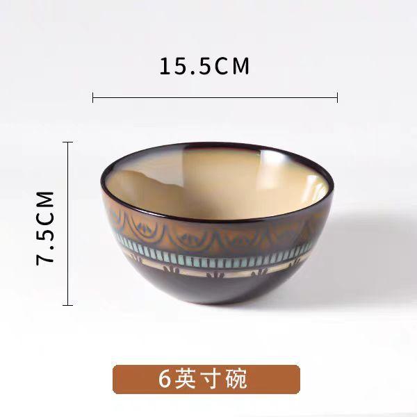 European Underglaze Ceramic Dinnerware Set Retro Steak Plate Coffee Mug for Home Restaurant