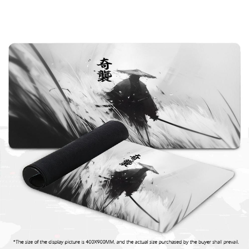 XXL Large Gaming Mouse Pad Musashi Miyamoto Japanese Ronin Katana Mountain Ink Art Desk Mat Non-Slip Rubber Keyboard Mouse Mats