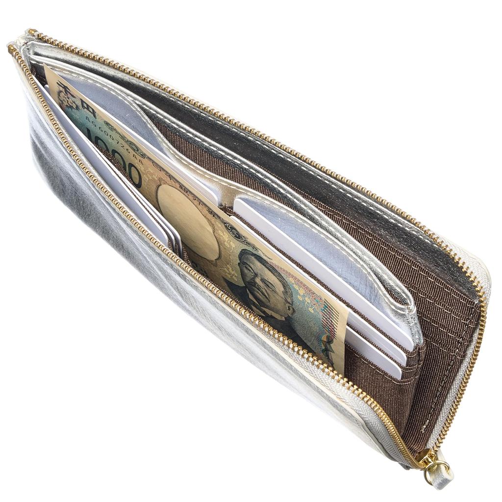 [VOICE] Graffiti Italian Cowhide Leather Women's Ultra-Thin L-Zip Long Wallet in Silver, Gift Boxed