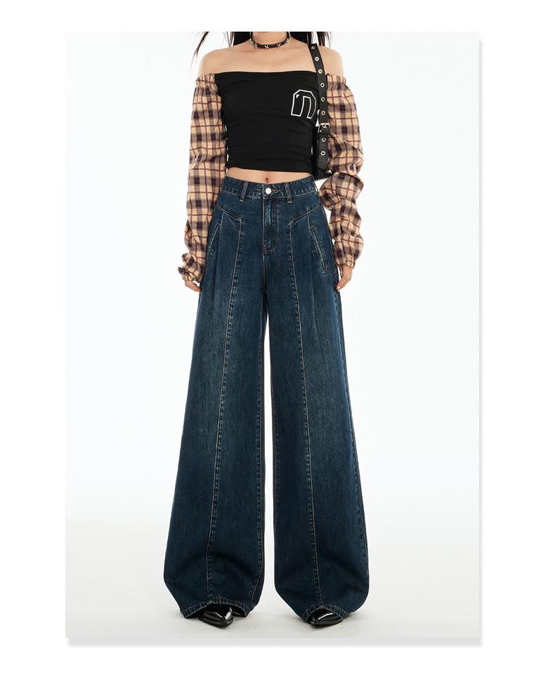Women's Autumn High-Waisted Hong Kong Style Floor-Sweeping Loose Jeans