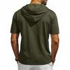 Men's Hooded Henley T Shirt, Summer Short Sleeve Regular Fit Breathable Sports Pullover Top