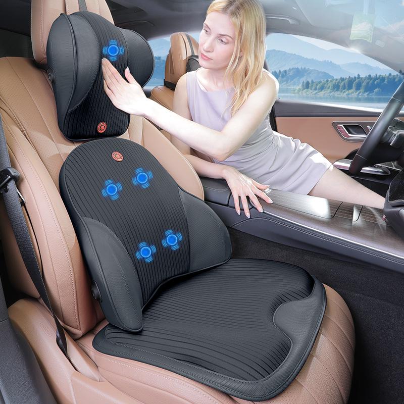 Electric Massage Lumbar Support Pillow - Memory Foam Car Seat Cushion with Remote Control.
