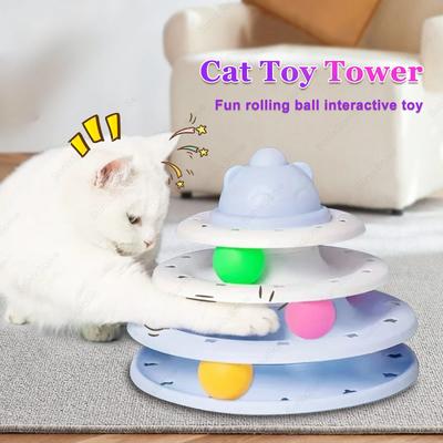 Katzenspielzeug-Turm mit 4 Ebenen, Drehscheibe, Rollbälle, Spielzeug, interaktives Intelligenz-Training, Puzzle, lustige Spiele, Zubehör
