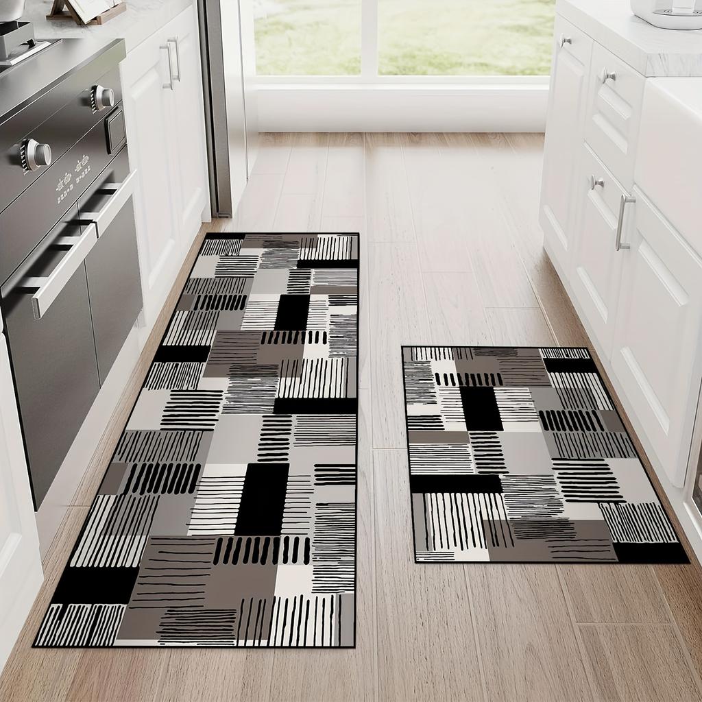 1 Stück Anti-Ermüdungs-Küchenteppiche, Streifendruck, wasserdicht, rutschfest, dick, gepolstert, Küchenmatte, strapazierfähig, bequeme Stehmatte für die Küche
