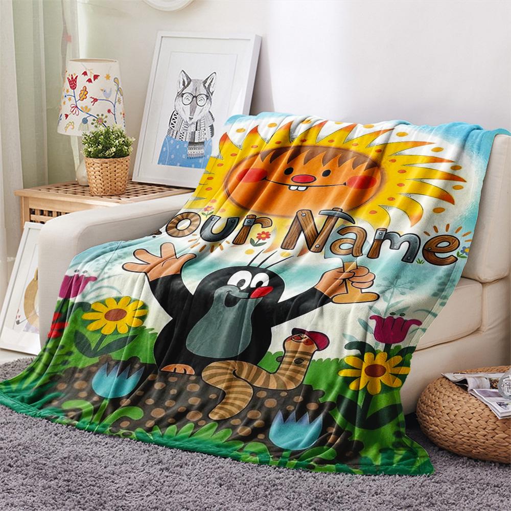 1PC Animal Friends Garden Custom Name Patterned Flannel Blanket Suitable For All Seasons For Home Decor Warmth And Comfort Gifts Holiday Present