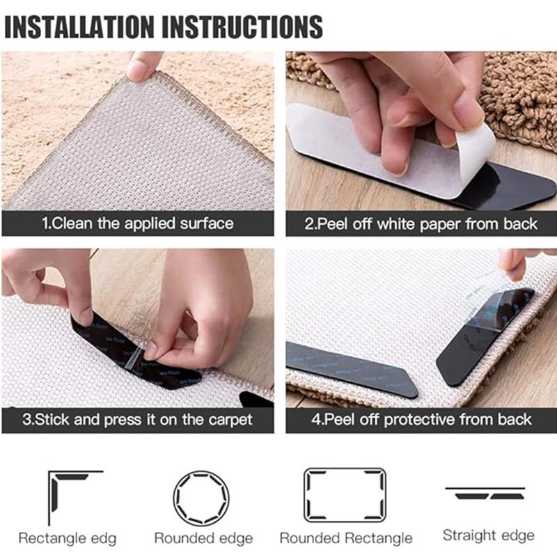 Dual Sided Washable Removable Rug Stopper Non Slip Adhesive Prevent Curl for Hardwood Floors Grip Carpet Corners