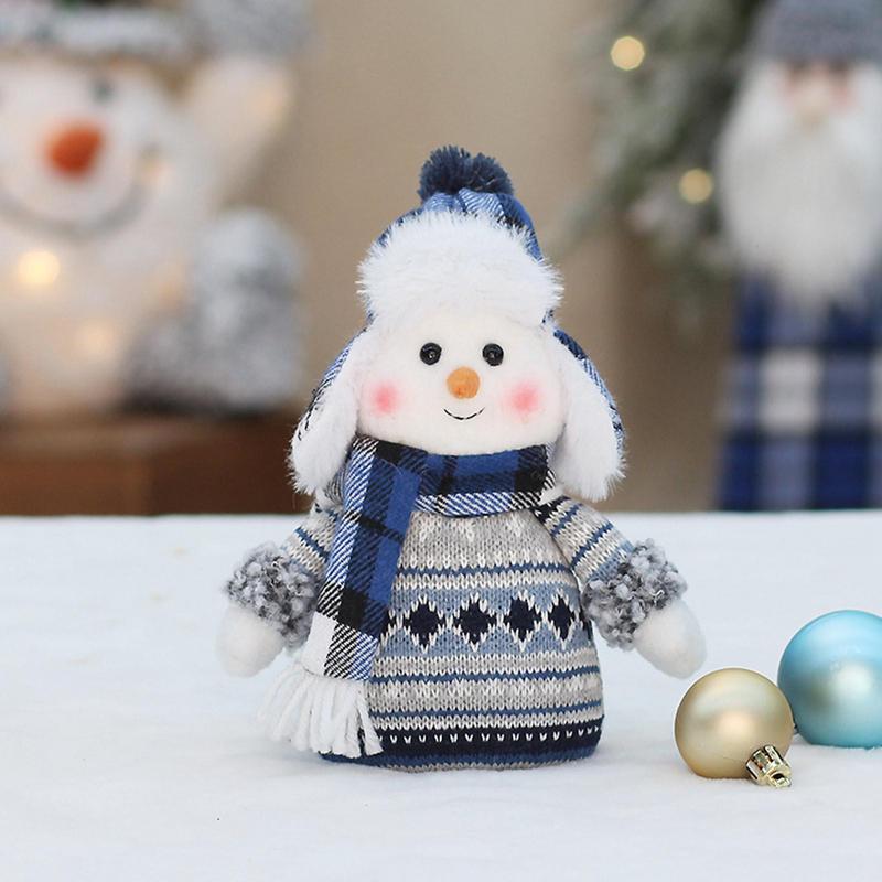 Christmas Blue Series Snowman Cloth Retractable Dolls Decoration for Tree Ornaments Santa Figurine Xmas Gifts Craft Home Decor