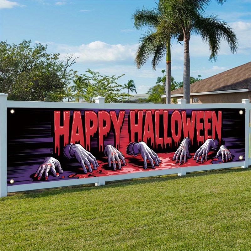 Haunted House Spooky Halloween Banner 17x78in, Polyester Outdoor Party Decor Garden Fence