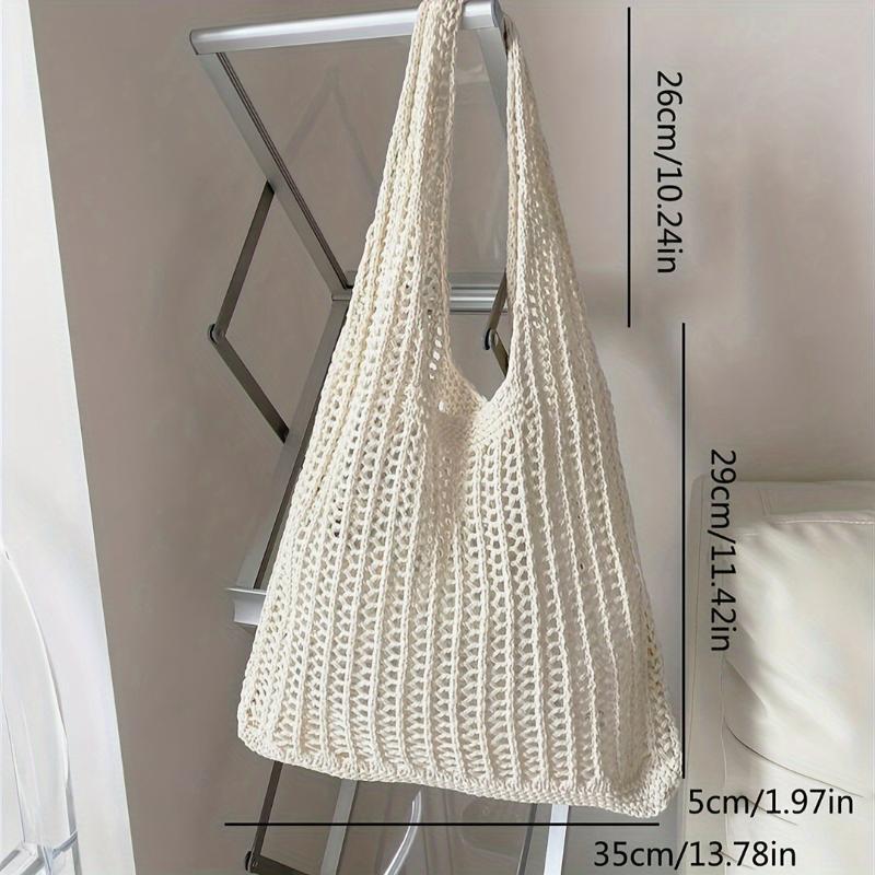 Solid Color Bohemian Knit Tote Bag Large Capacity Hollow Out Crochet for Women Birthday Holiday Gifts