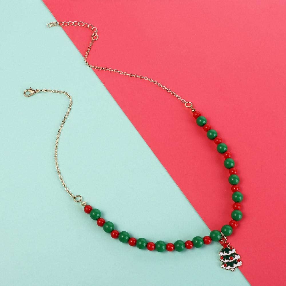 Clavicle Chain Rice Beaded Chain Christmas Tree Cartoon Pendant Choker Christmas Necklace  Festival
