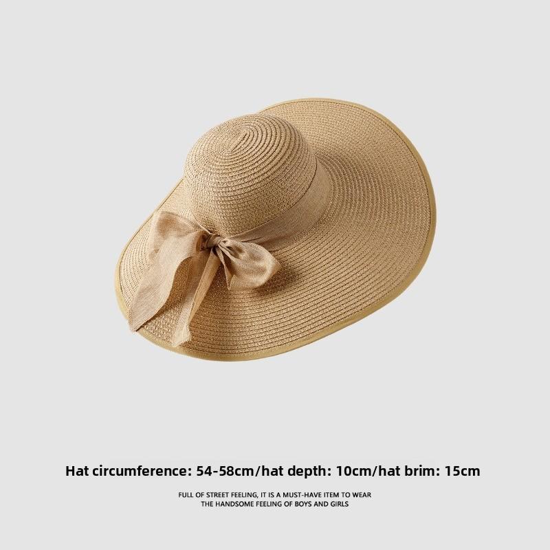 Straw Hat Women's Summer Beach Hat Sun Protection UV Protection Sun Hat Large Brim Straw Visor
