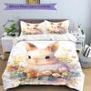 3pcs Cute Rabbit & Flowers Quilt Cover Set - Soft & Comfortable Polyester Fabric, All-Season Breathable Comforter Set For 1 Quilt Cover & 2 Pillo
