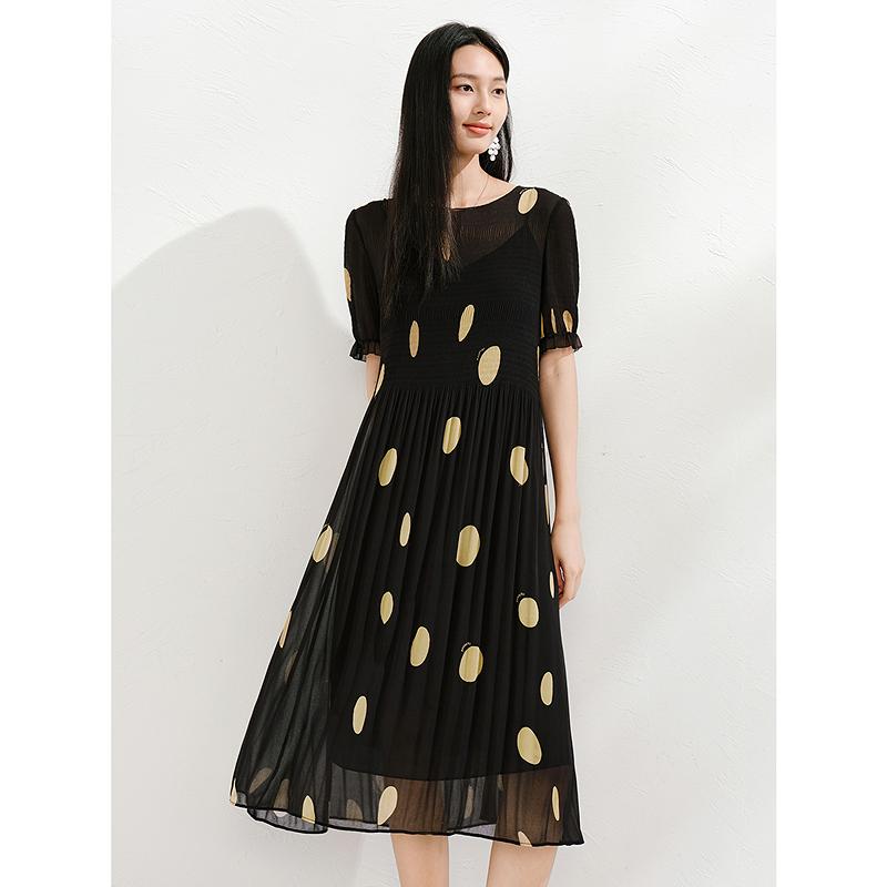 Jiuzi Anna Kou Elegant Temperament Commuting Storm Point Collection Waist Dress Two Piece Set for Women 2025 Summer New Style