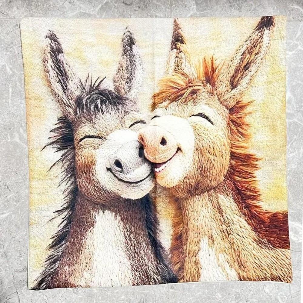 Cute Cartoon Donkey Throw Pillow Covers 45x45 Non-Real Embroidery Donkey Pillowcase 2D Print Washable Cushion Cover Home Decor