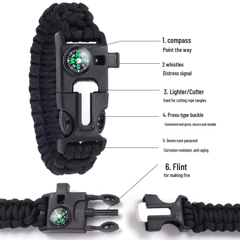 Brangdy Outdoor Tactical Survival Flint Bracelet (4-Pack)