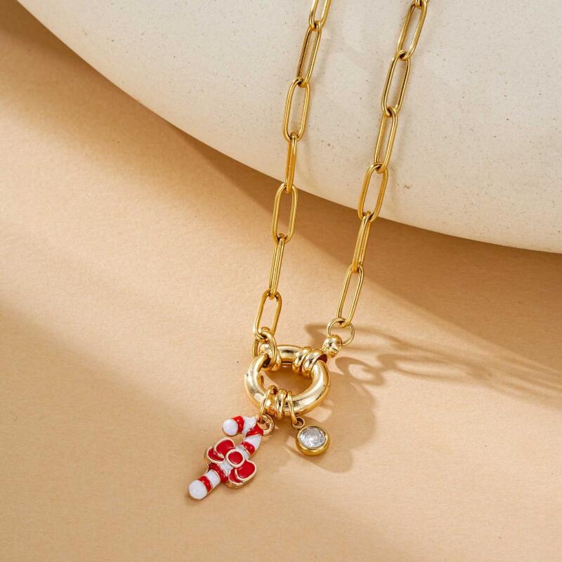 Christmas Stainless Steel Necklace Set - Santa Reindeer Snowman Pendants Lobster Clasp Adjustable Festive Jewelry Gift