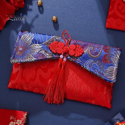 Chinese Red Envelope Embroidered Satin Cash Envelope Lucky Money Envelope Pocket for Wedding Spring Festival Banknotes Gift
