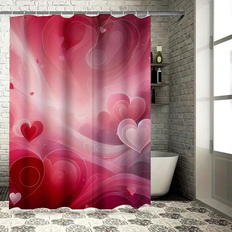 Romantic Red Heart Swirls Shower Curtain For Bathroom Decoration