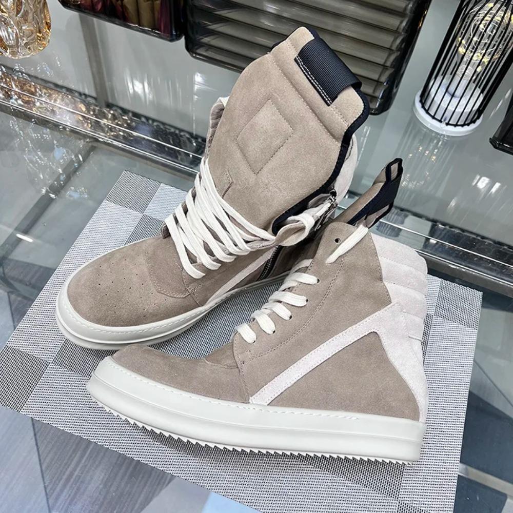 Ro Buty Męskie Skóra Nowe Ziemisty Szary Zamsz Bydlęcy Sznurowane Zamek Gruba Podeszwa Luksusowe Geo Damskie Uliczne Hip-hop Codzienne Płaskie Buty