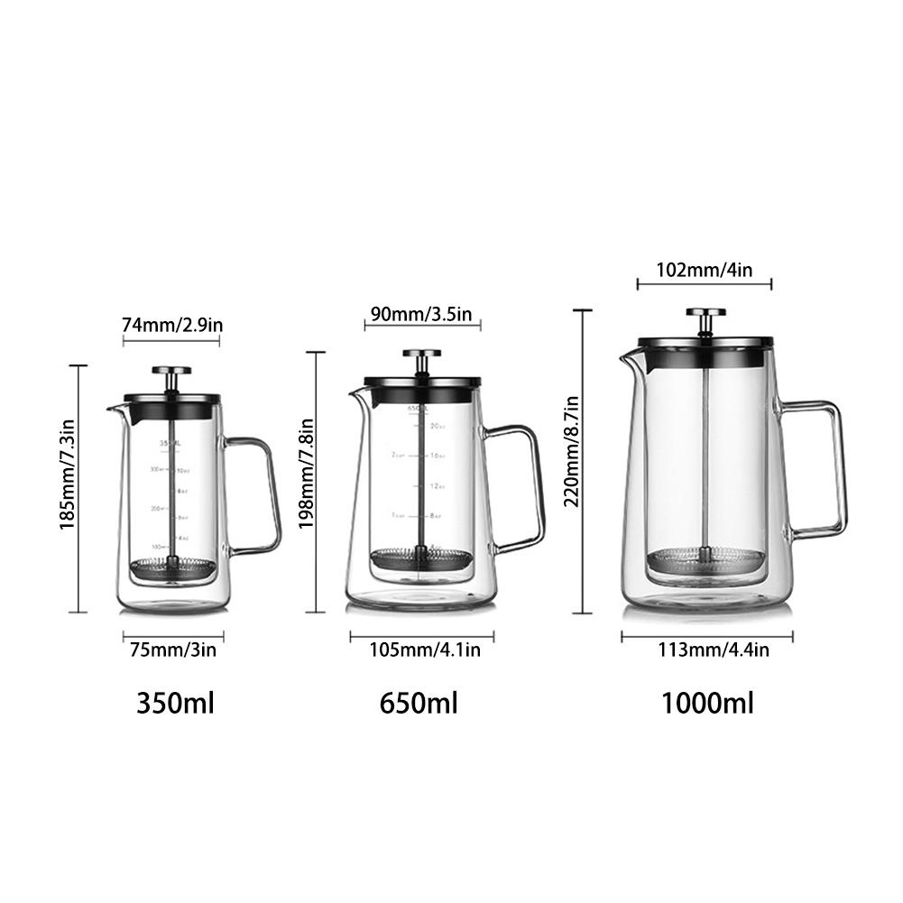 Double Wall French Press Pot Transparent Glass Tea Coffee Brewer Pot For Home/Office