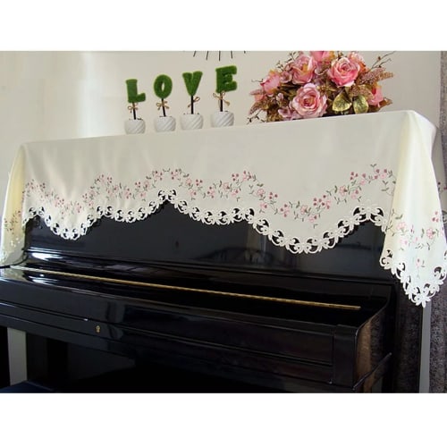 HIMENO Upright Piano Cover with Floral Embroidery and Openwork Design, Beige, Fits Standard, Upright, and Digital Pianos, Keyboard, and Keyboard Cover